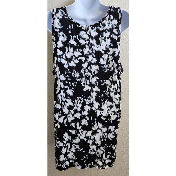Simply Vera Black White Green Floral Print Top XL Sleeveless Lightweight Soft - Picture 3 of 5